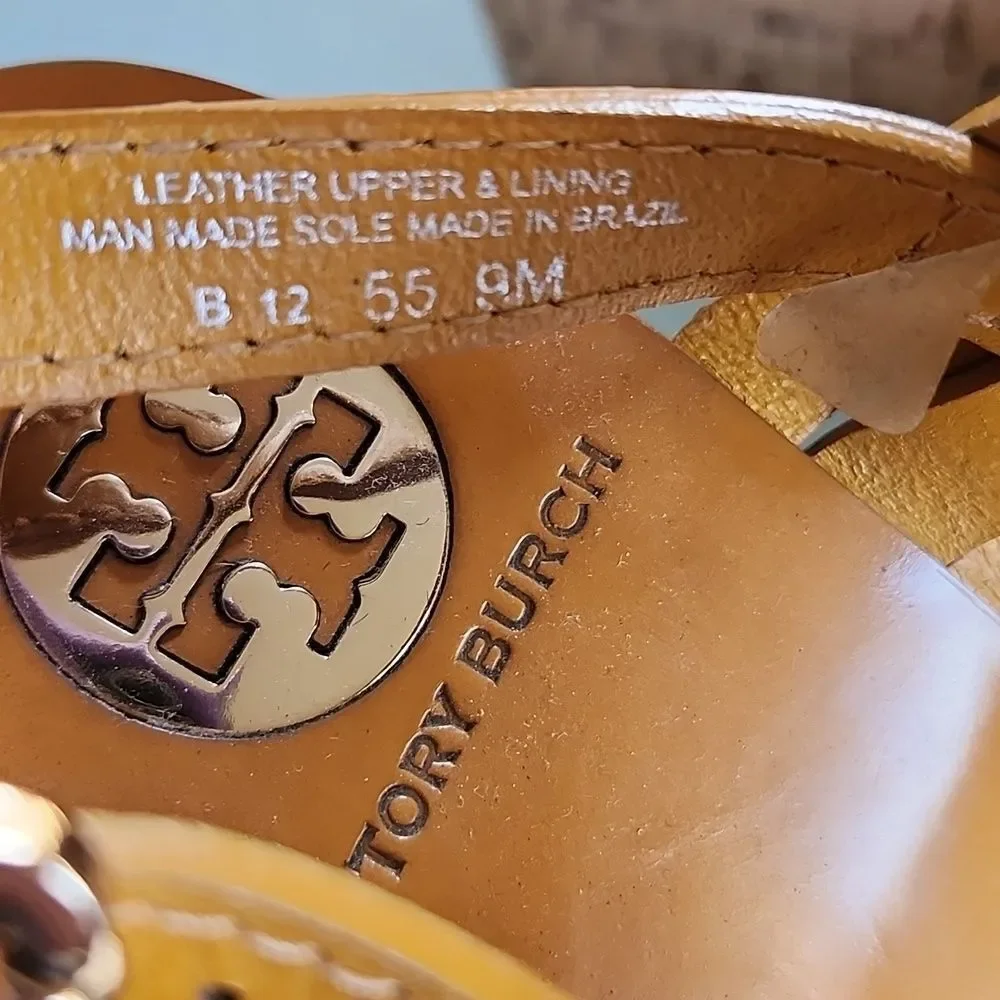 Tory Burch Calyca Leather And Cork Boho Chic Retro 70's Disco Vibe Heels‎ Size 9